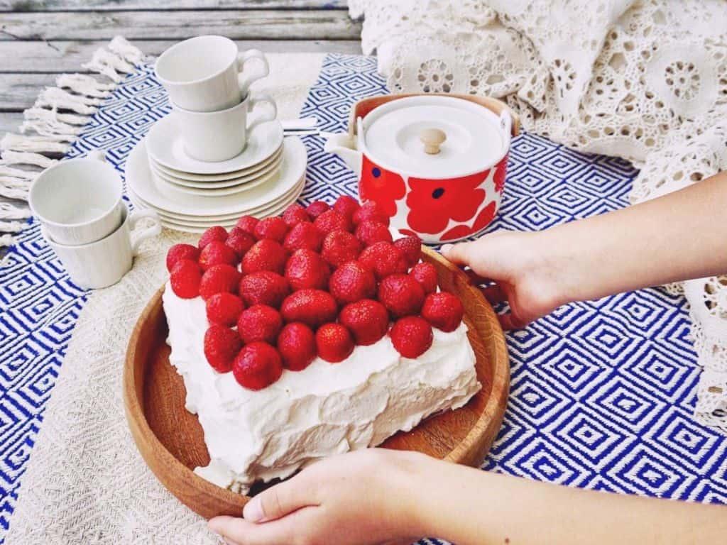 Midsummer strawberry cake in Finland