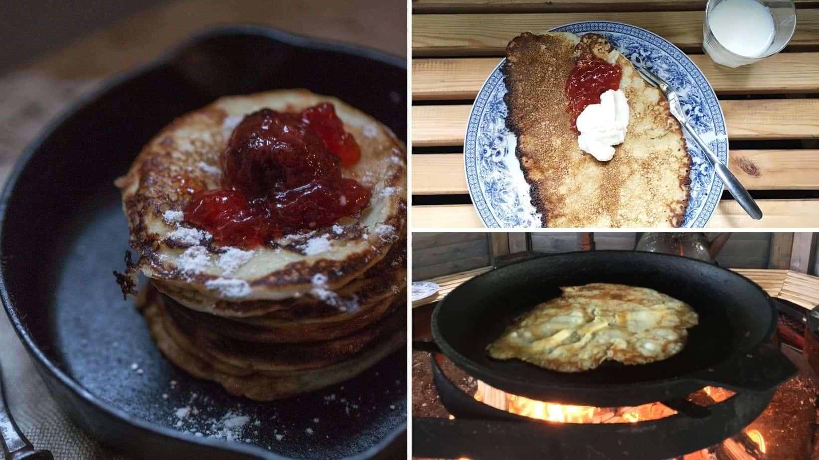 Finnish crepes with red strawberry jam