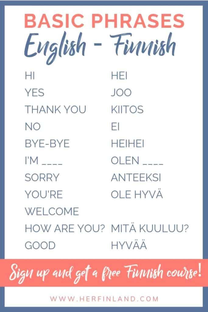 Finnish language basic words by Her Finland blog