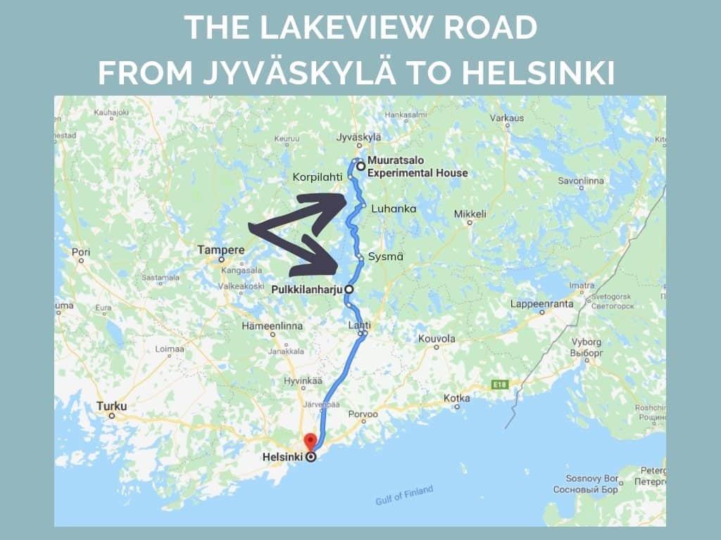 The scenic lake road from Jyväskylä to Helsinki