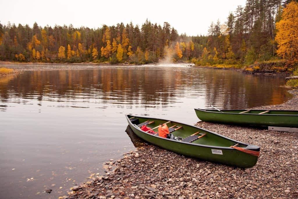 2 canoes on a lake in Kuusamo