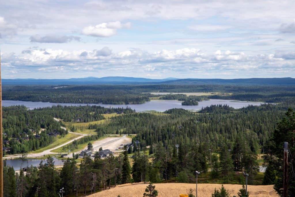 Beautiful bird's eye view of lake and forests from the