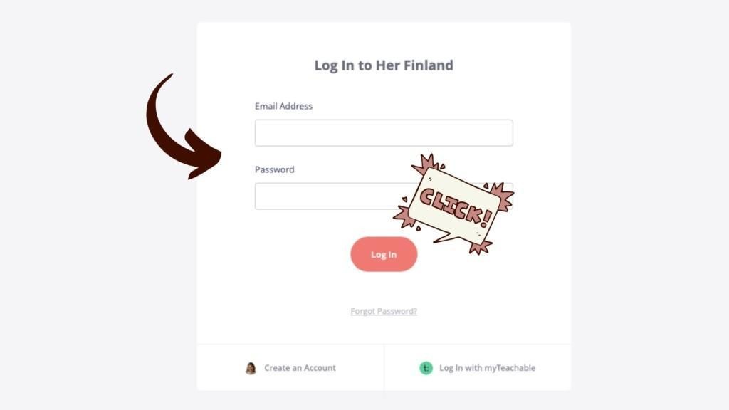 where to fill in your access information on Her Finland courses