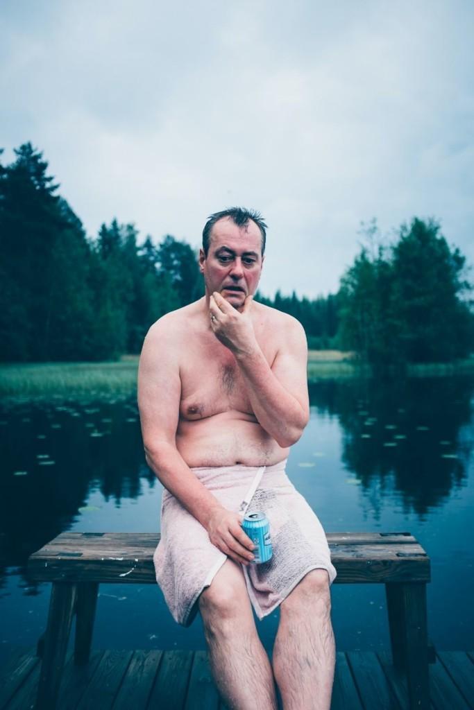 Finnish man enjoying sauna